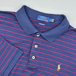 Polo Ralph‎ Lauren Men's Lg Blue Shirt Classic Fit w Red Stripes Short Sleeve